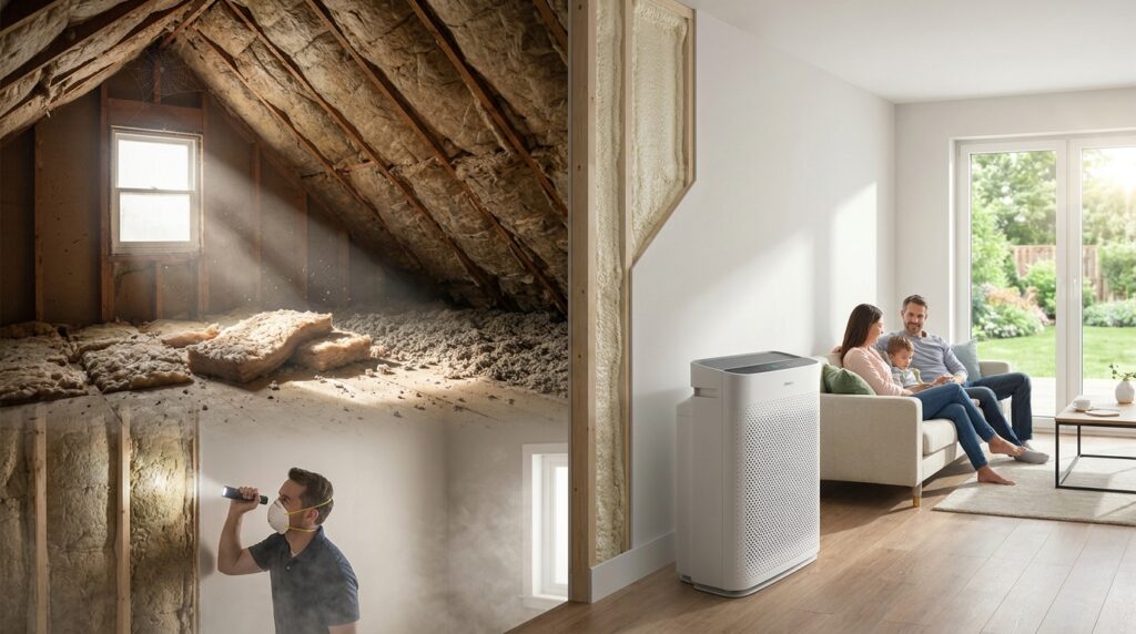 Insulation improving home air quality, reducing allergens & dust mites.