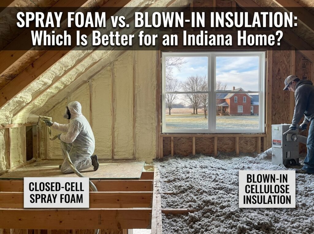 Professional illustration of Spray Foam vs. Blown-In Insulation: Which Is Better for an Indiana Home?