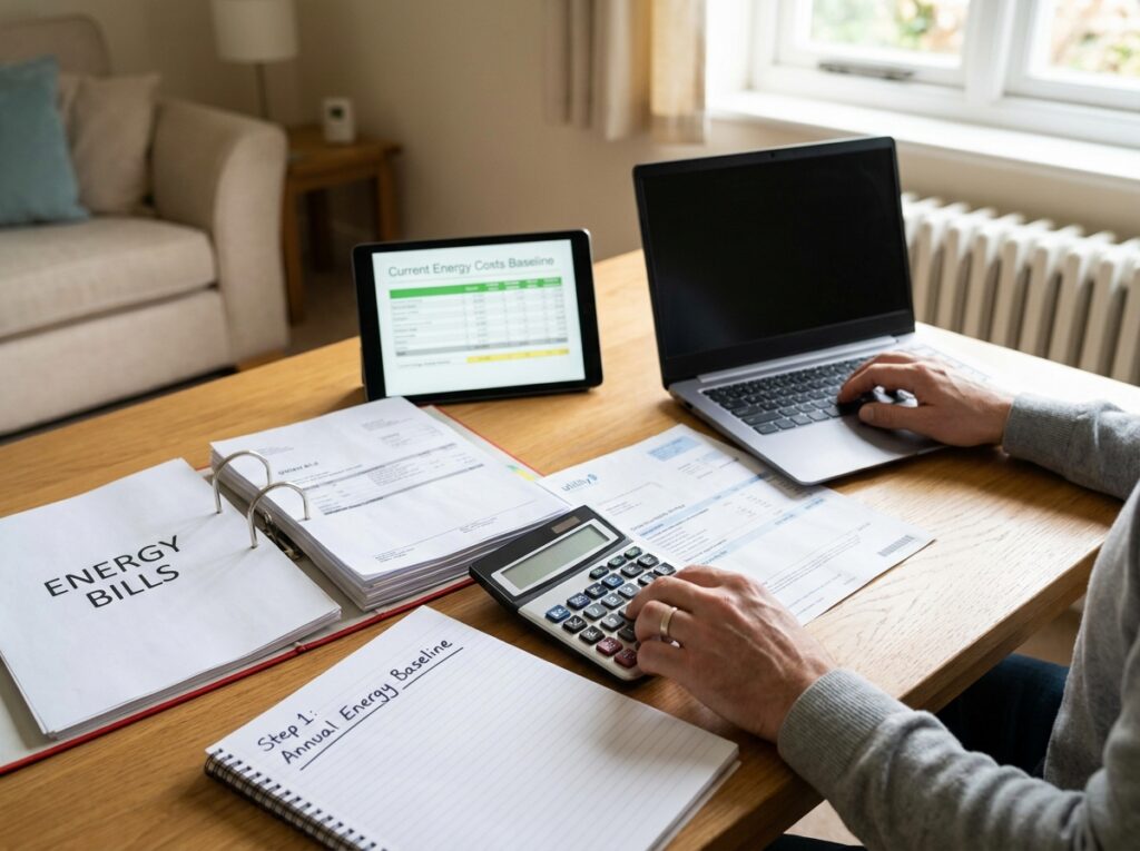Professional illustration of Step 1: Calculate Your Current Annual Energy Costs Baseline